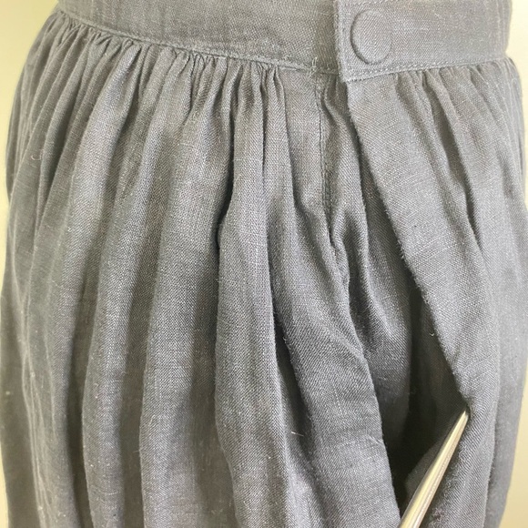 100% LINEN GATHERED SKIRT SNAP CLOSURE ONE POCKET LIGHT BLACK/DARK GREY - Picture 7 of 10